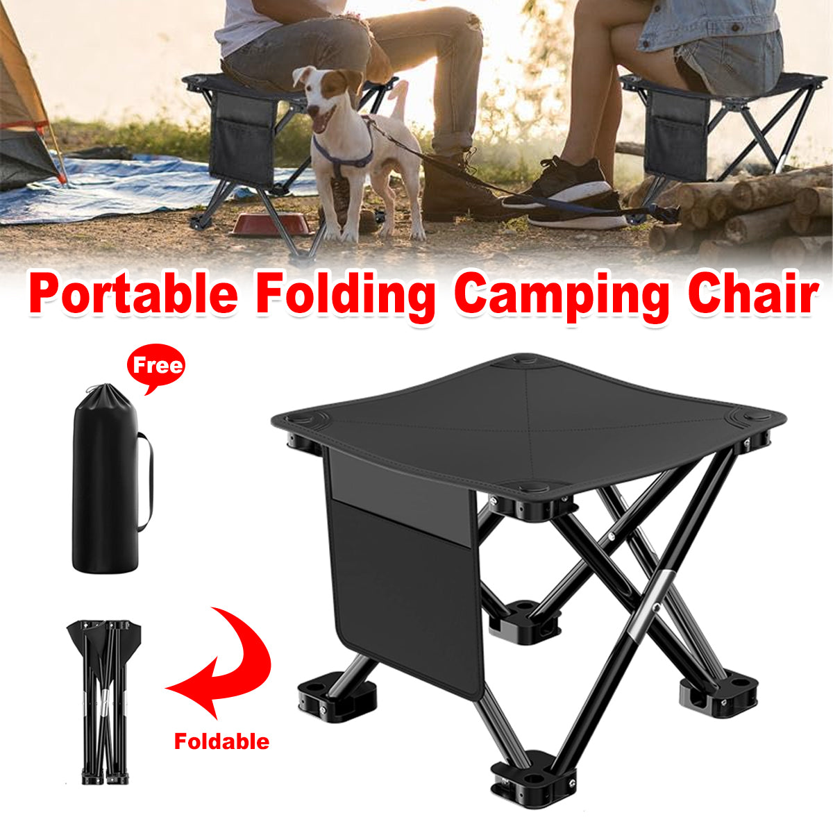 Compact Folding Camping Chair with Pocket and Carry Bag