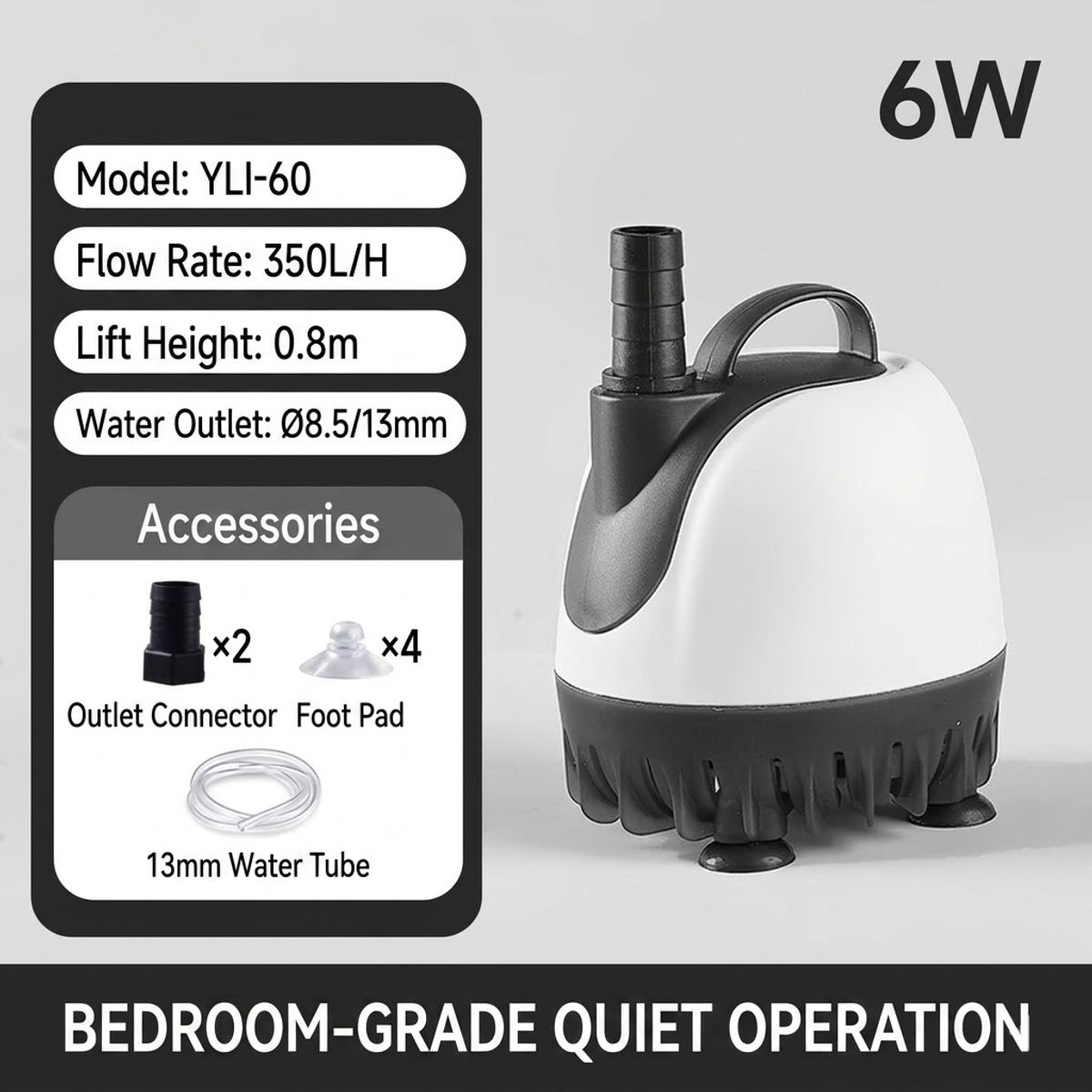 6W Aquarium Water Pump with 350L/h Flow Rate