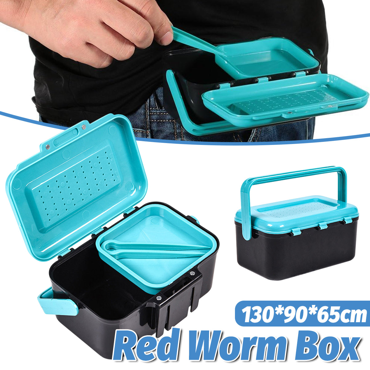 Red Worm Bait Box Large Fishing Tackle Container Moisture Retention Live Storage