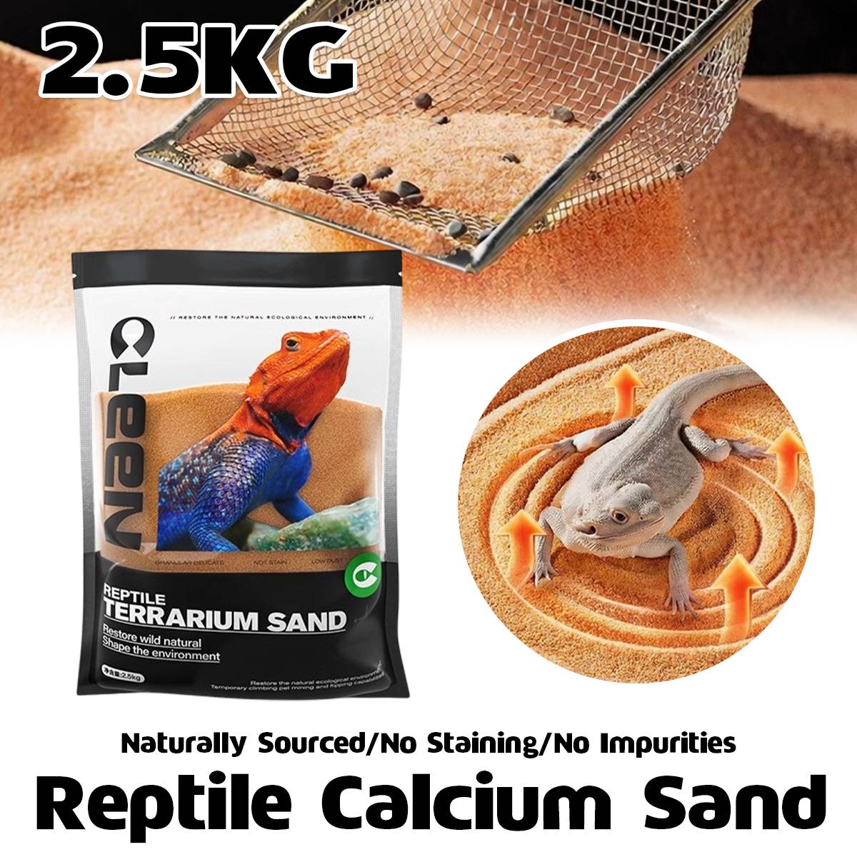 Orange reptile calcium sand vivarium substrate – product view 2