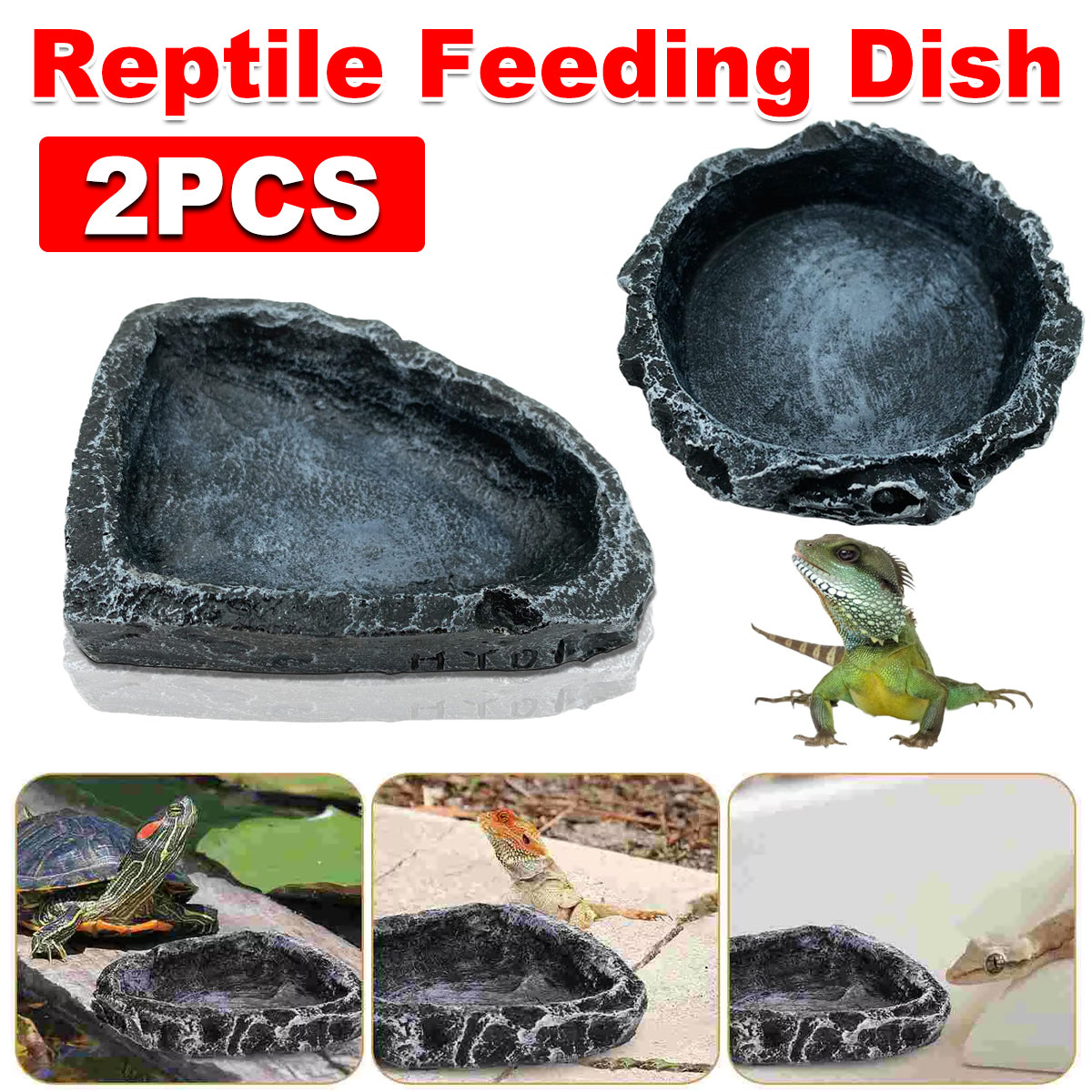 2 Pack Resin Reptile Feeding Dish Set