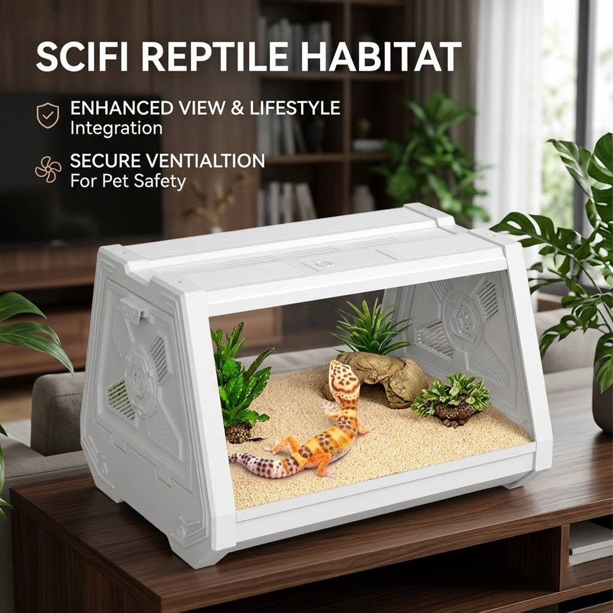 Reptile Habitat Tank With Ventilation And Feeding Port