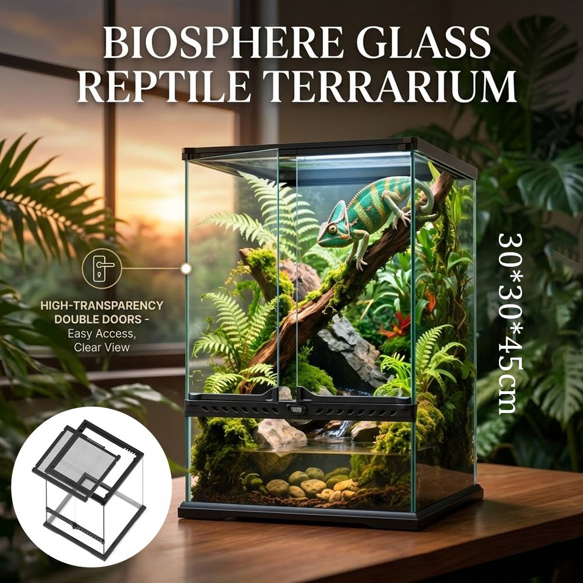 Reptile Terrarium Glass Tank 30x30x45cm