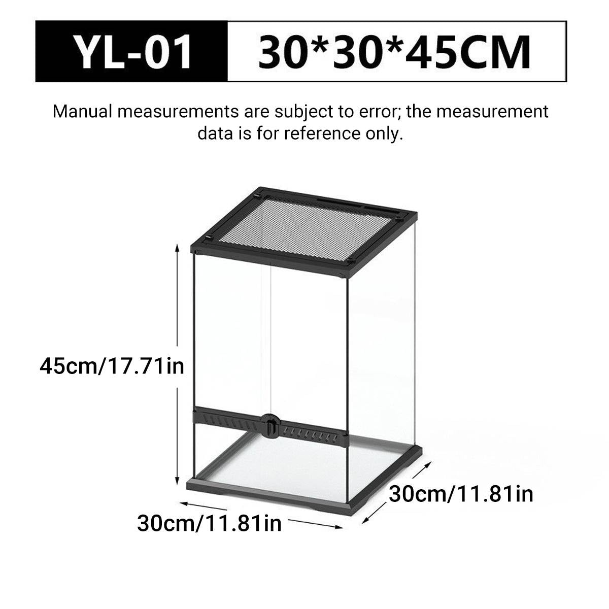 Reptile Terrarium Glass Tank 30x30x45cm