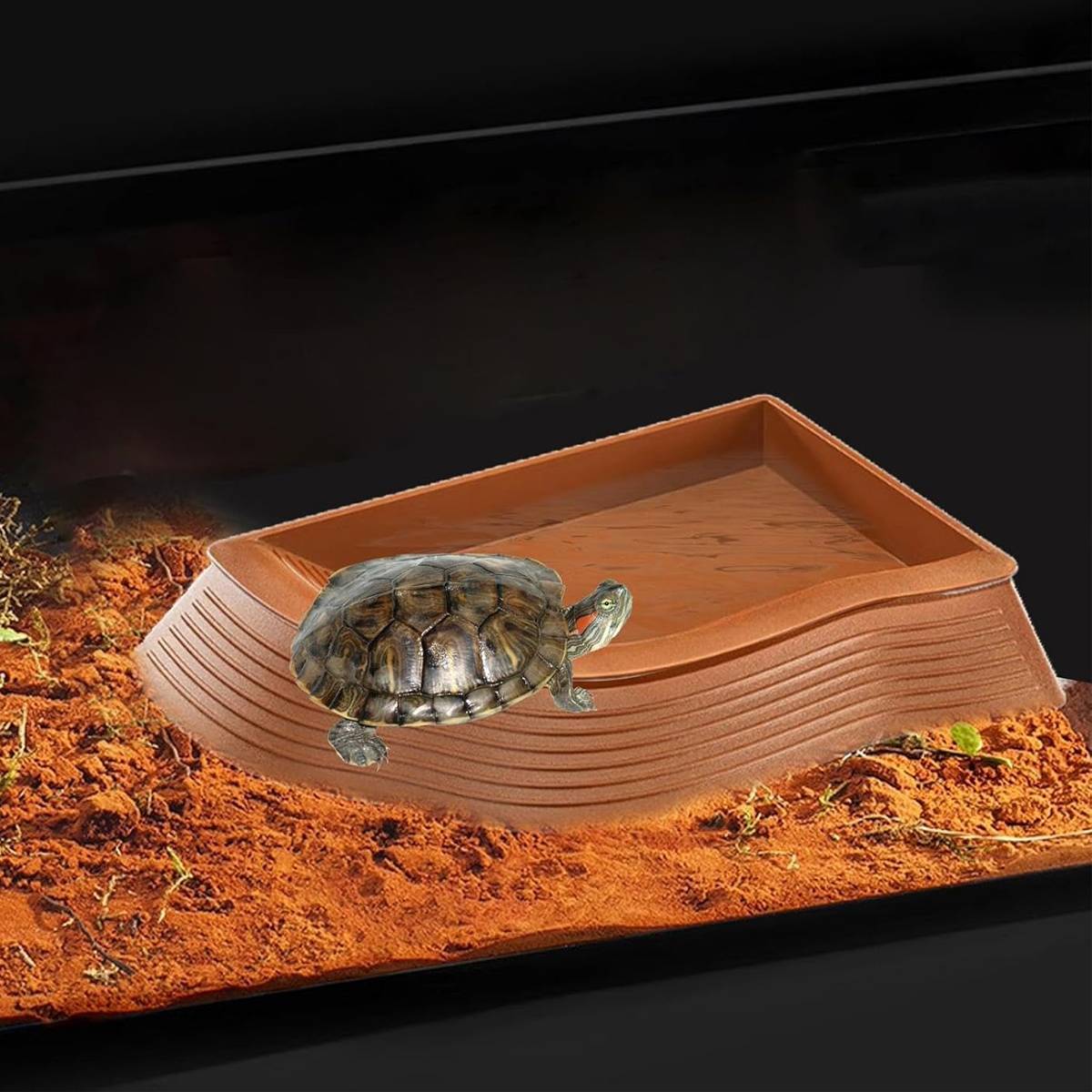 Reptile Water Dish With Ramp For Turtles