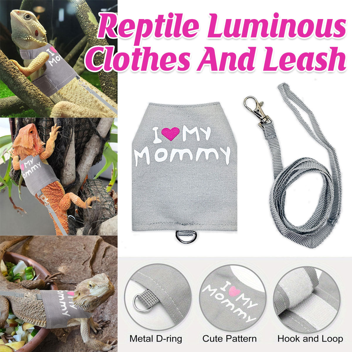 Lizard Harness And Leash Set With Luminous Print For Reptiles