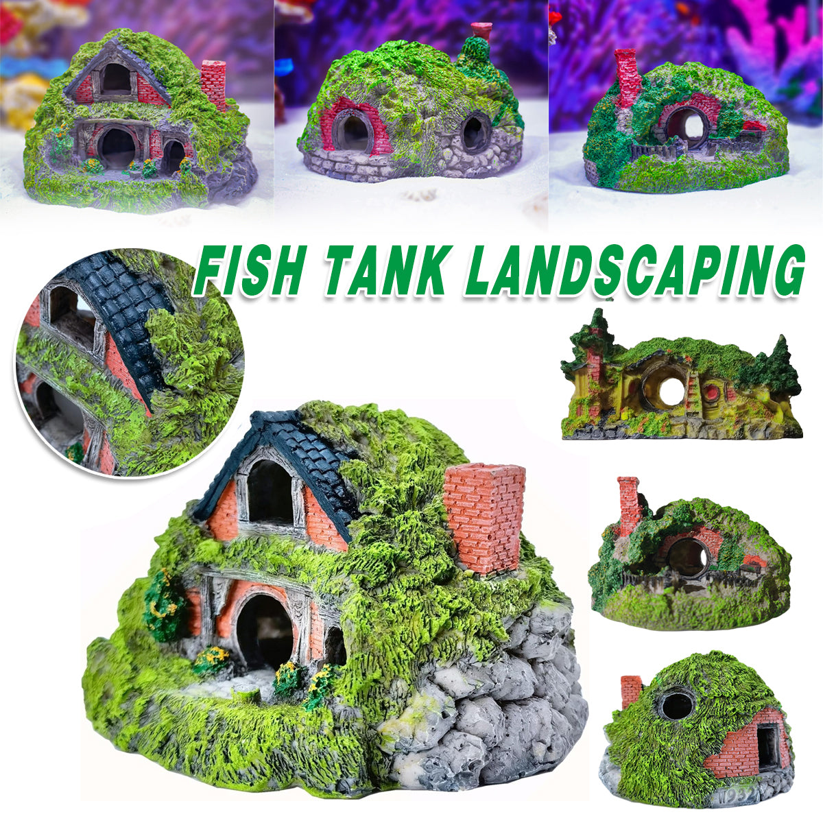 Resin Grass House Aquarium Decoration