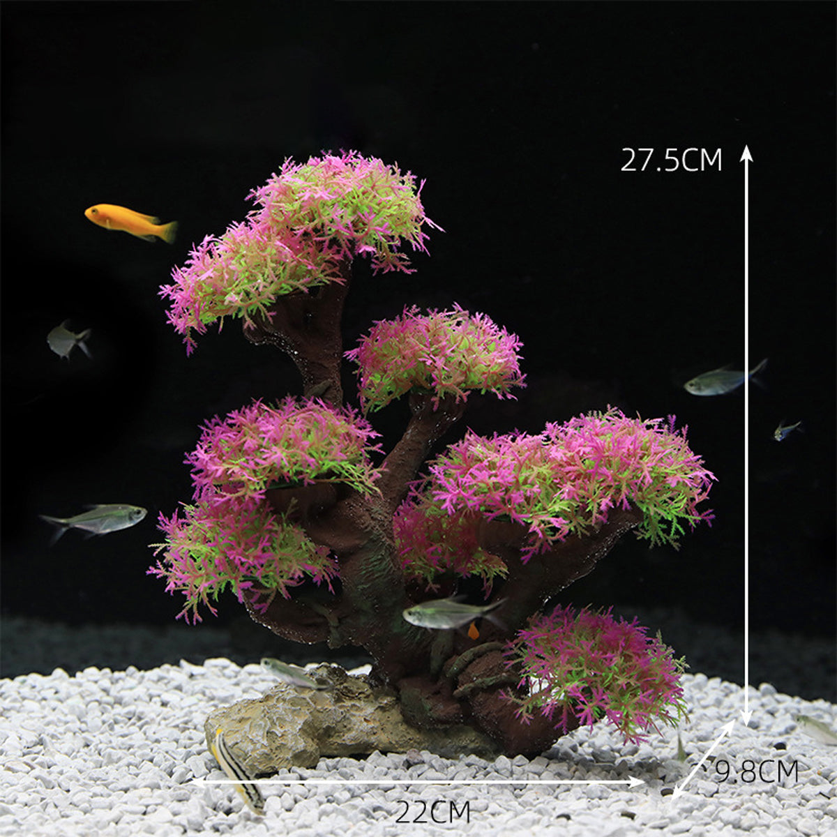 Resin Aquarium Rockery Decoration with Moss and Water Grass Tree