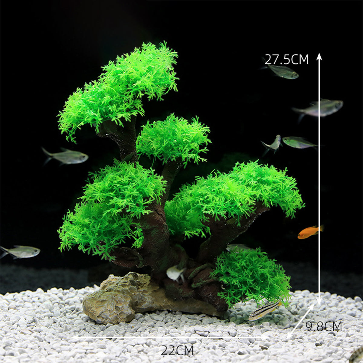 Resin Aquarium Rockery Decoration with Moss and Water Grass Tree