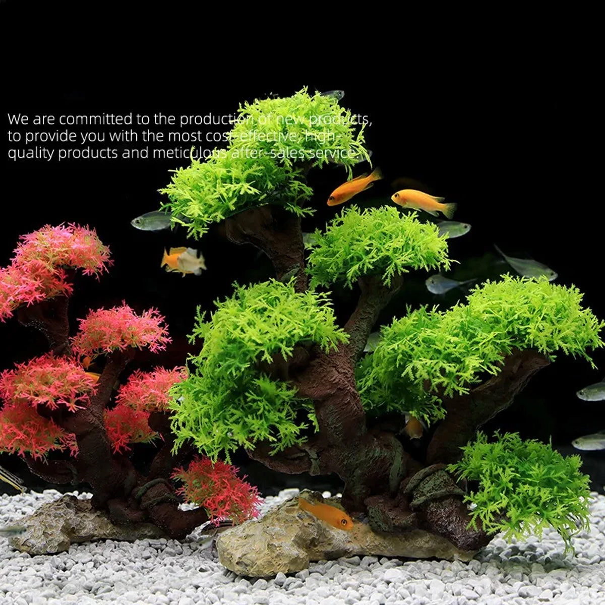 Resin Aquarium Rockery Decoration with Moss and Water Grass Tree