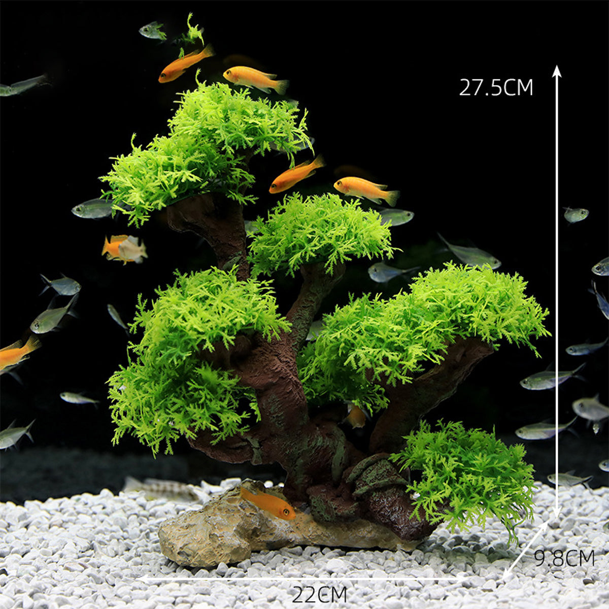 Resin Aquarium Rockery Decoration with Moss and Water Grass Tree
