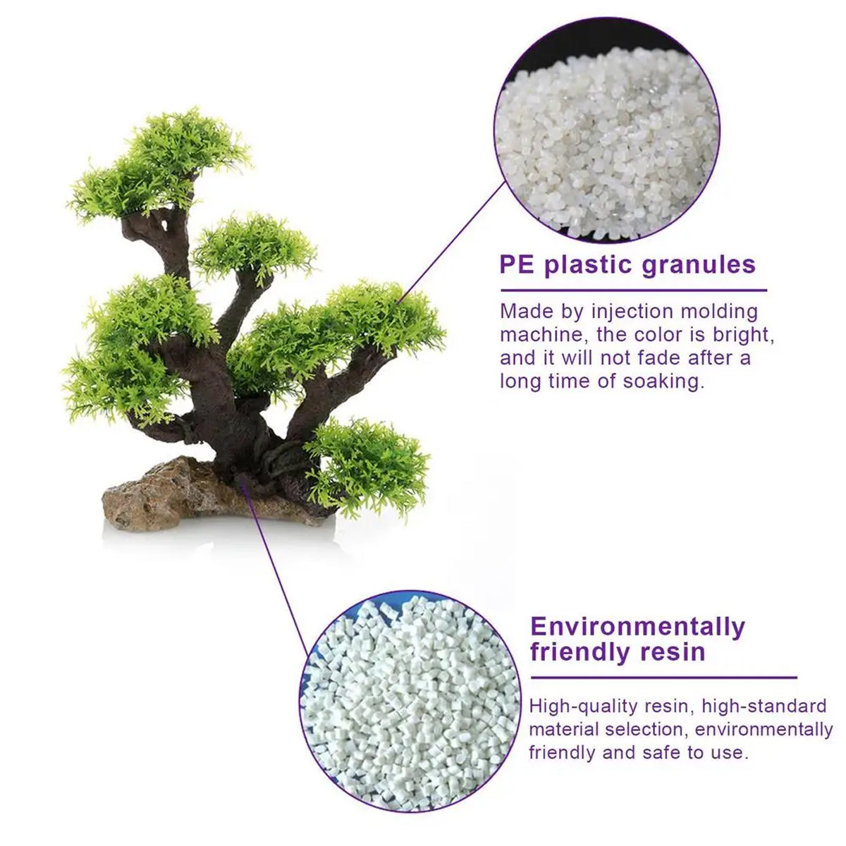 Resin Aquarium Rockery Decoration with Moss and Water Grass Tree