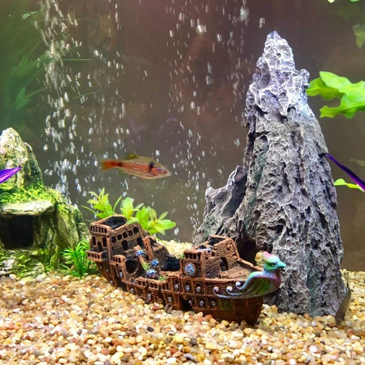 Resin Pirate Ship Aquarium Ornament