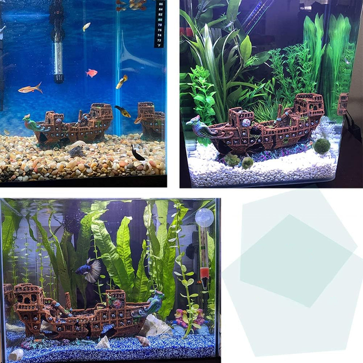 Resin Pirate Ship Aquarium Ornament