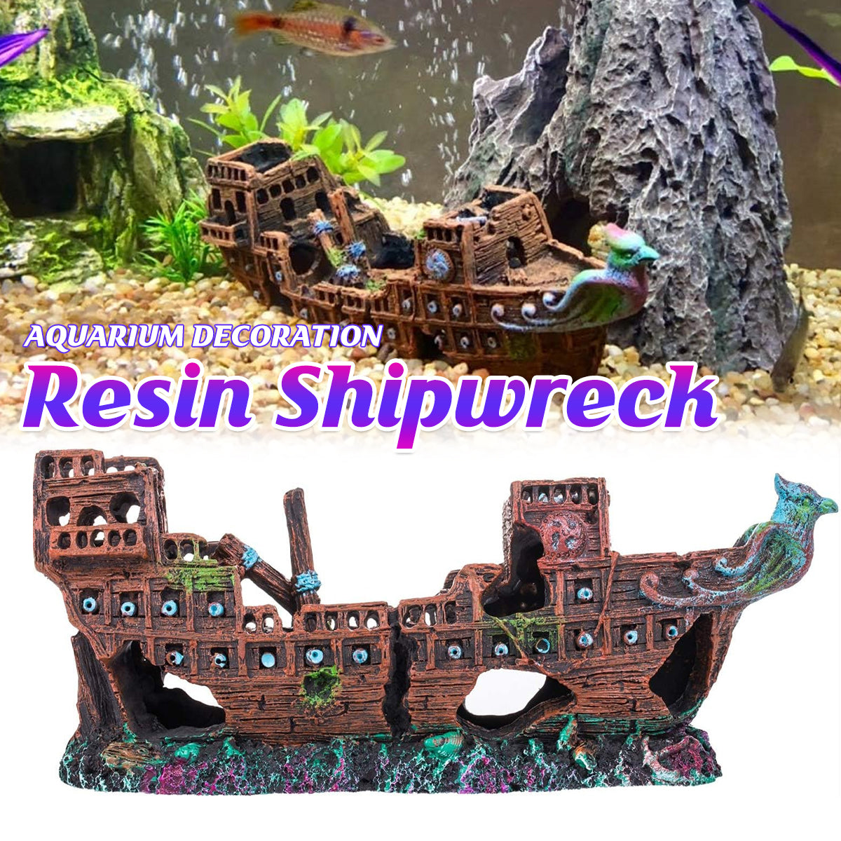 Resin Pirate Ship Aquarium Ornament