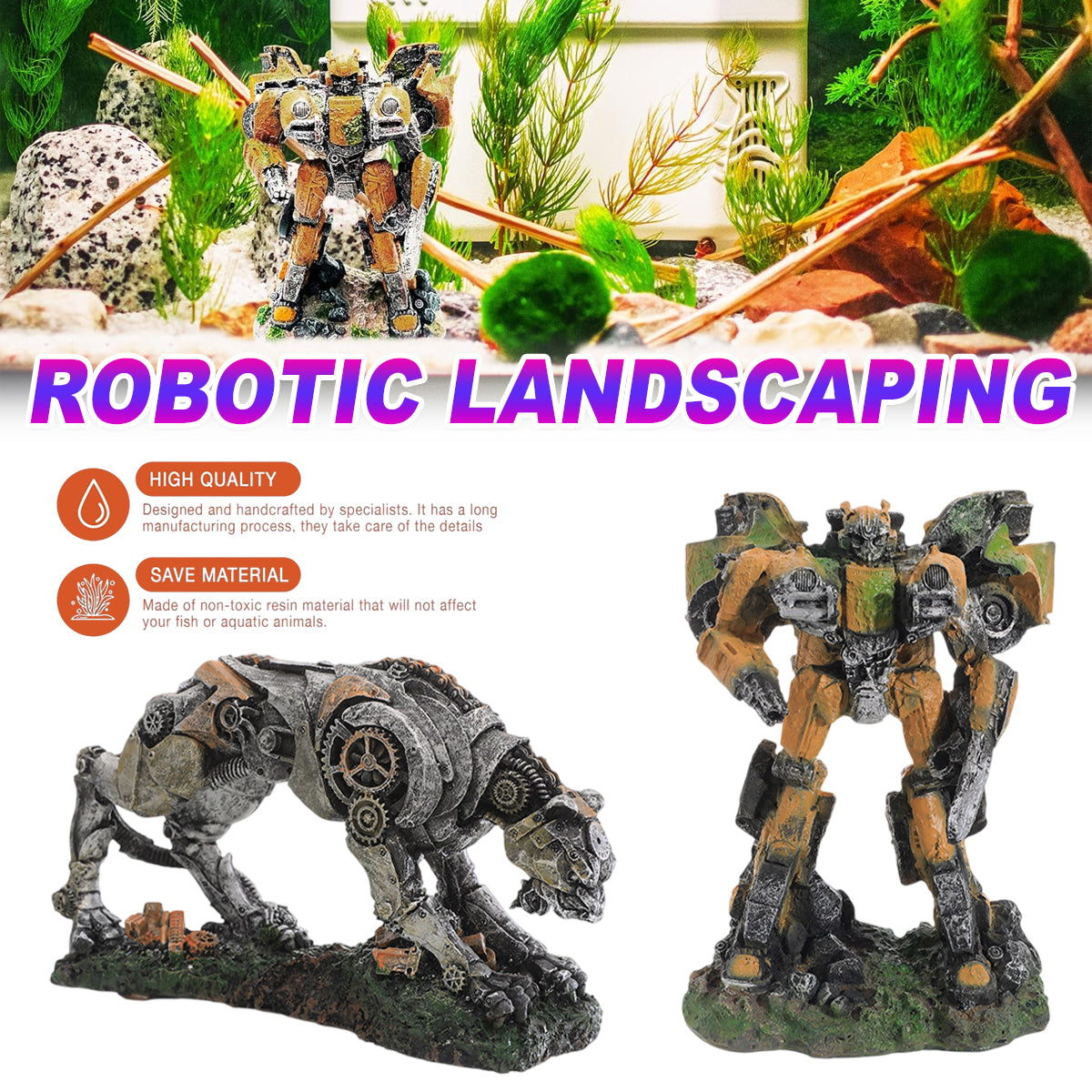 Futuristic Aquarium Ornament Robotic Resin Decor