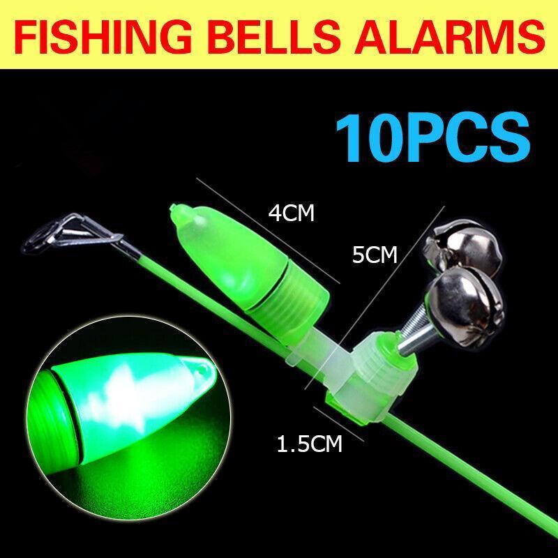 10PCS Fishing Bite Alarm Bells with LED Light for Night Fishing
