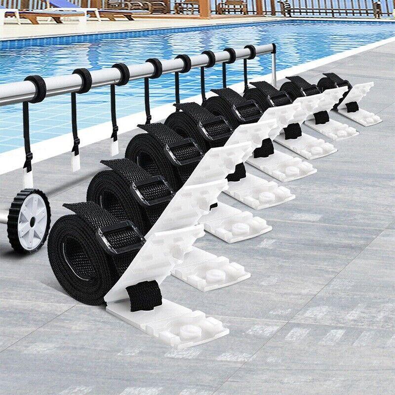 8PCS Pool Cover Roller Strap Kit Attachment Buckle Set