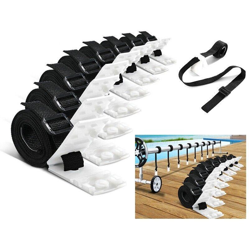 8PCS Pool Cover Roller Strap Kit Attachment Buckle Set