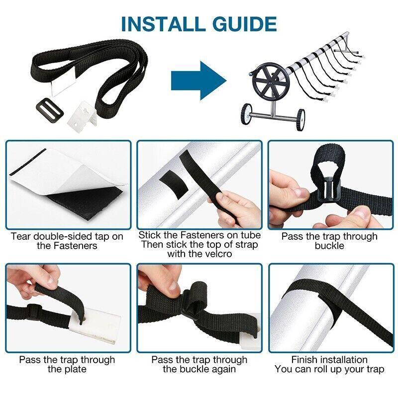 8PCS Pool Cover Roller Strap Kit Attachment Buckle Set