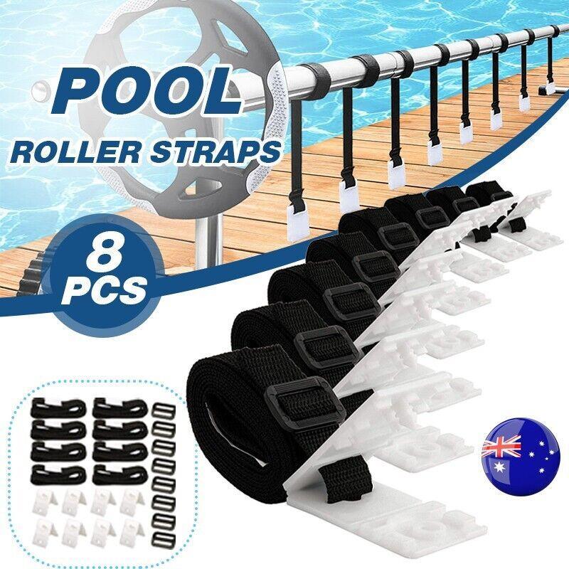 8PCS Pool Cover Roller Strap Kit Attachment Buckle Set