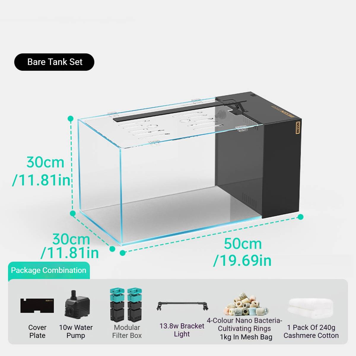 Side Filtered Fish Tank 50cm Aquarium