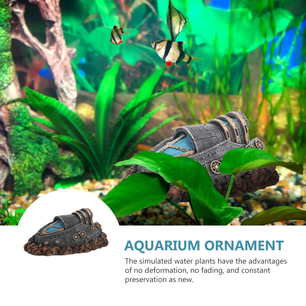 Resin Submarine Shipwreck Aquarium Ornament