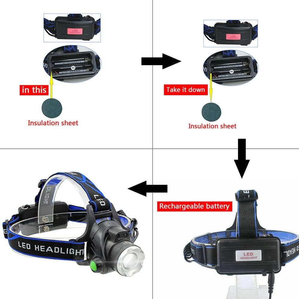 Rechargeable LED Headlamp 3 Modes Zoomable Waterproof Light