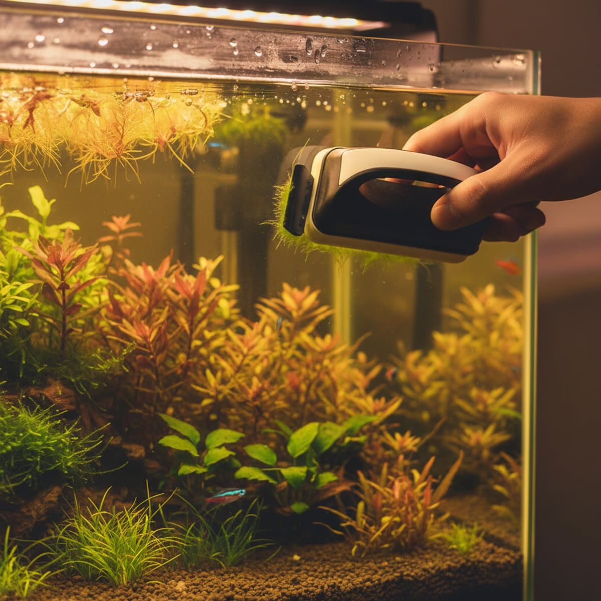 Magnetic Aquarium Glass Cleaner with Scraper