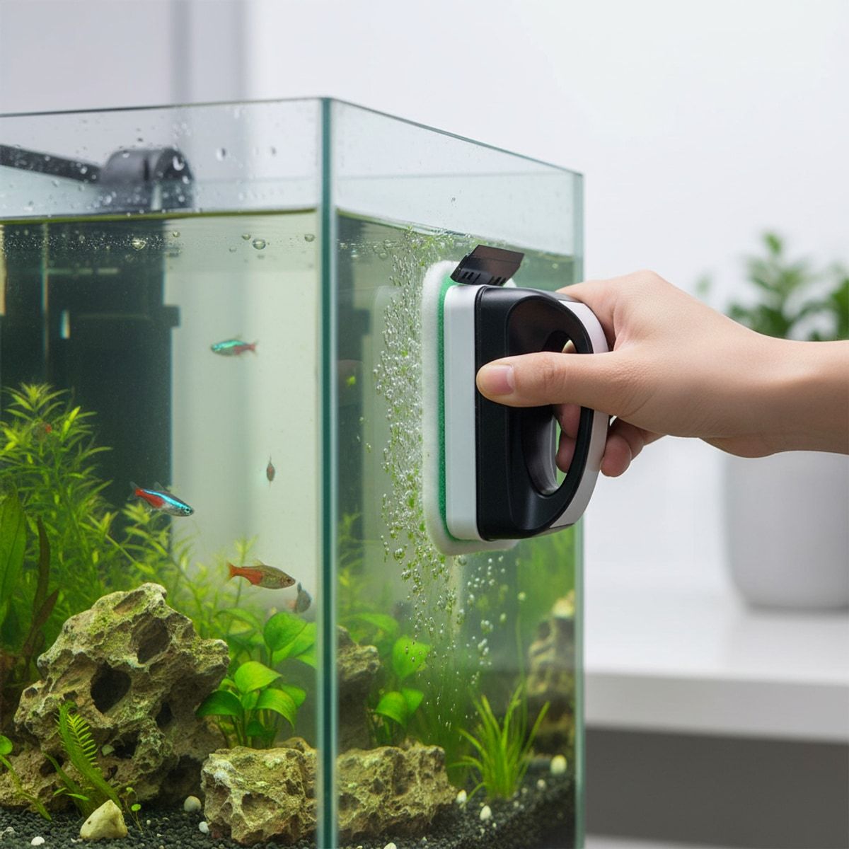 Magnetic Aquarium Glass Cleaner with Scraper