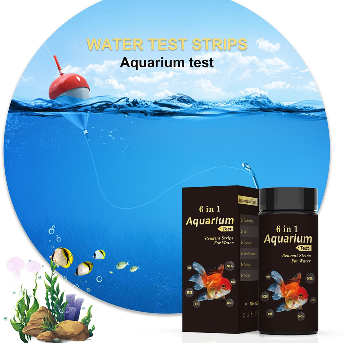 50pcs 6in1 Water Quality Test Strip for Fish Tank Aquarium Pool Accurate Testing