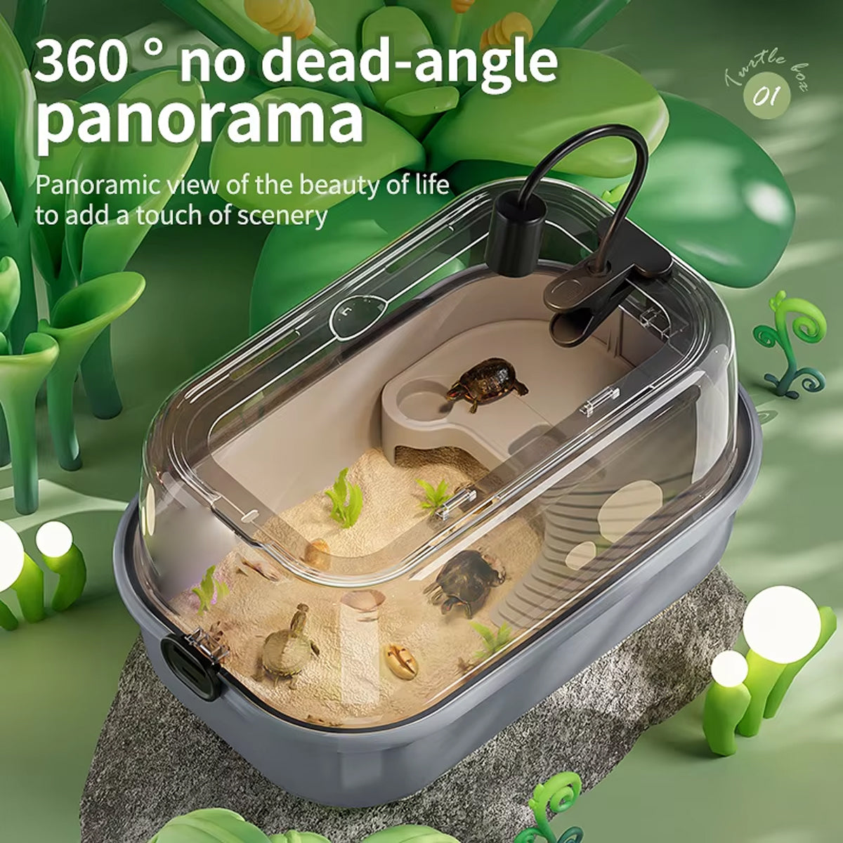 Turtle Breeding Box Aquarium Tank With Sun Terrace & Hiding Area