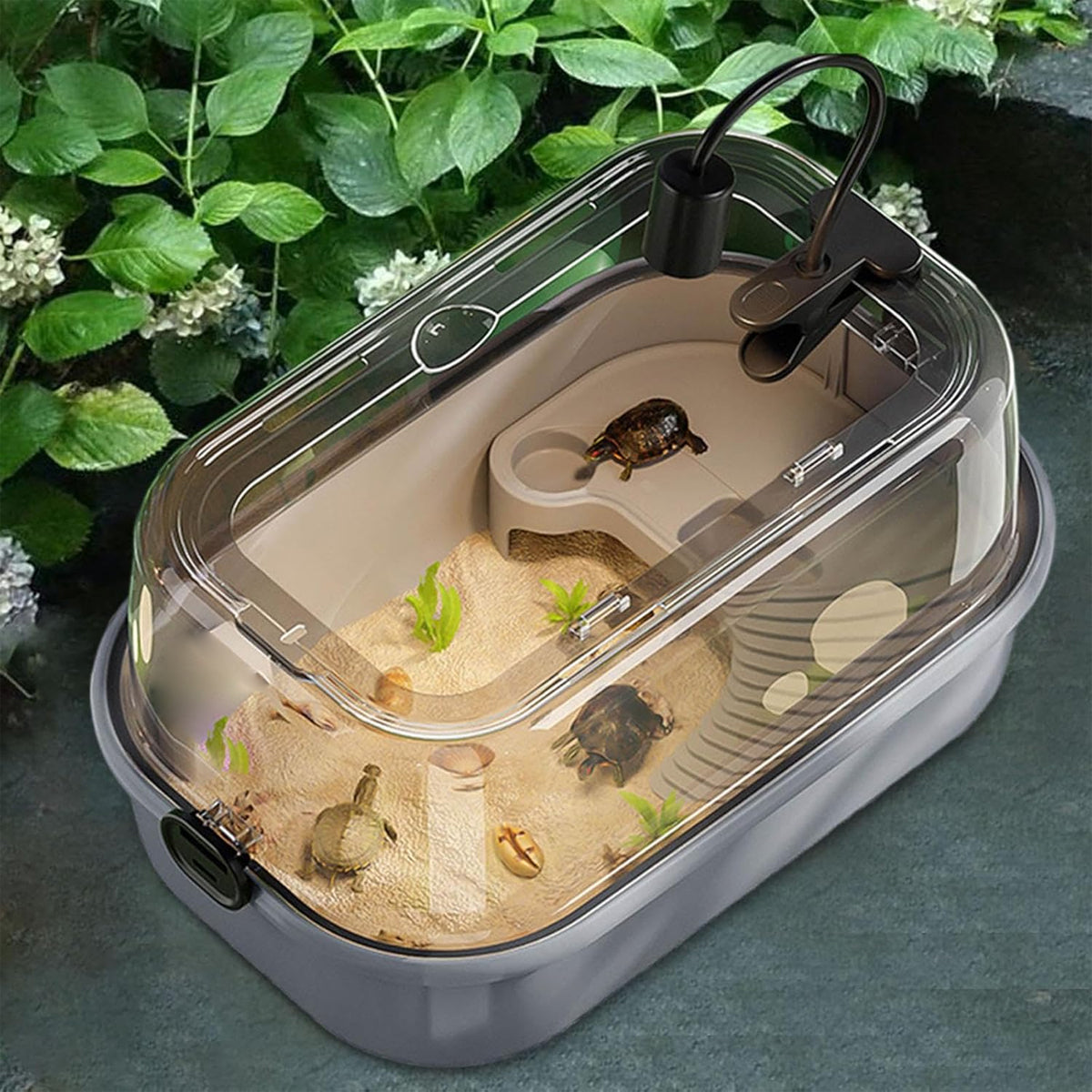 Turtle Breeding Box Aquarium Tank With Sun Terrace & Hiding Area