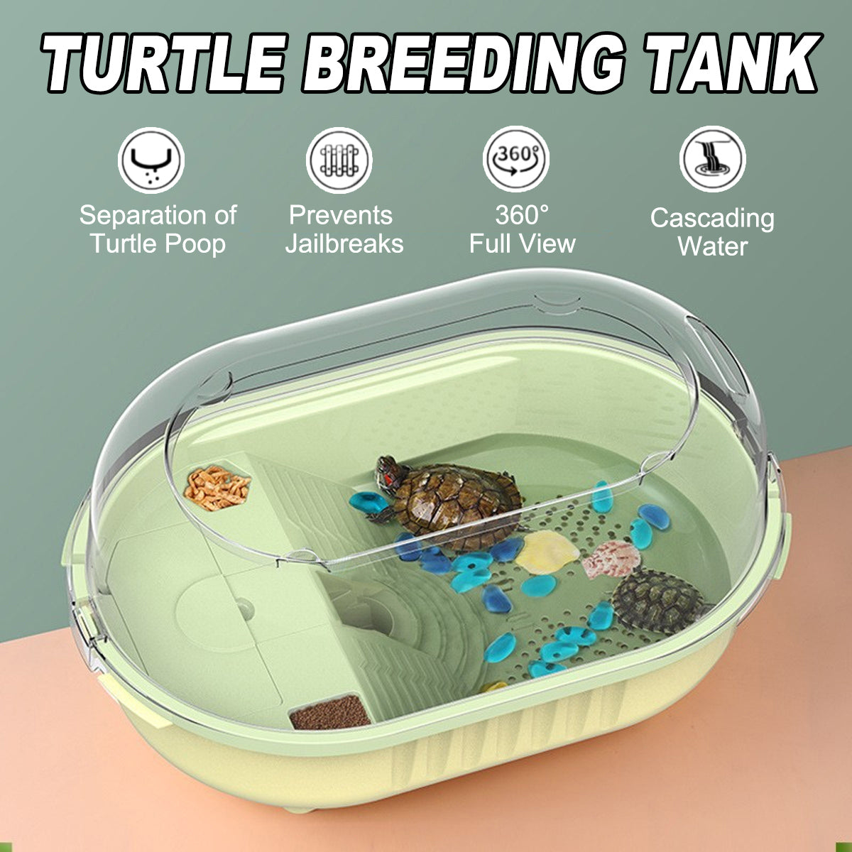 360° Turtle Jar with Cascading Water Plastic Turtle Habitat Tank