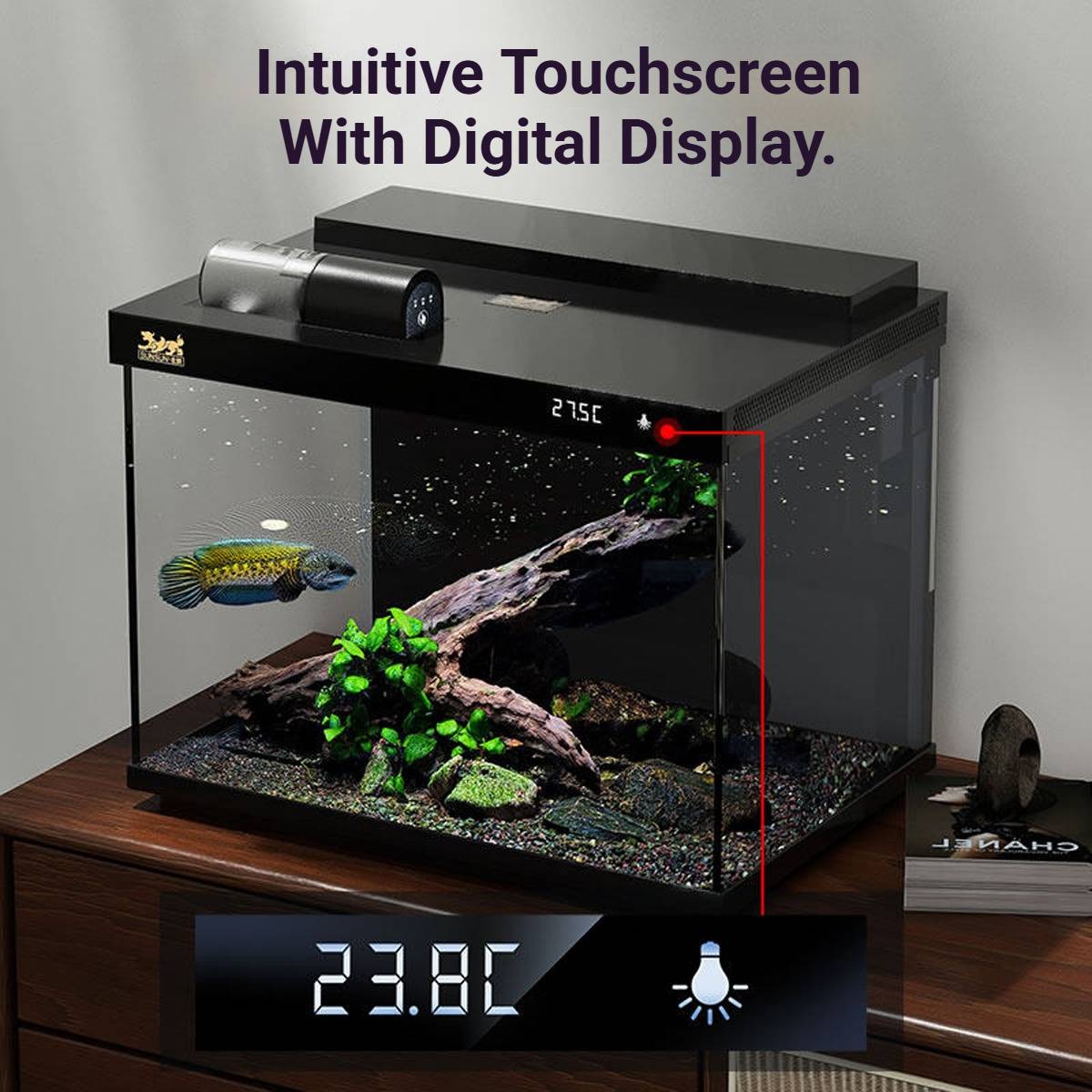 Smart Fish Tank With Filtration And LED Display