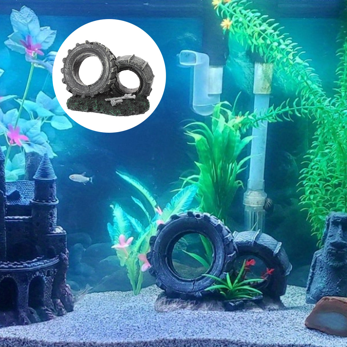 Resin Double Tire Aquarium Ornament