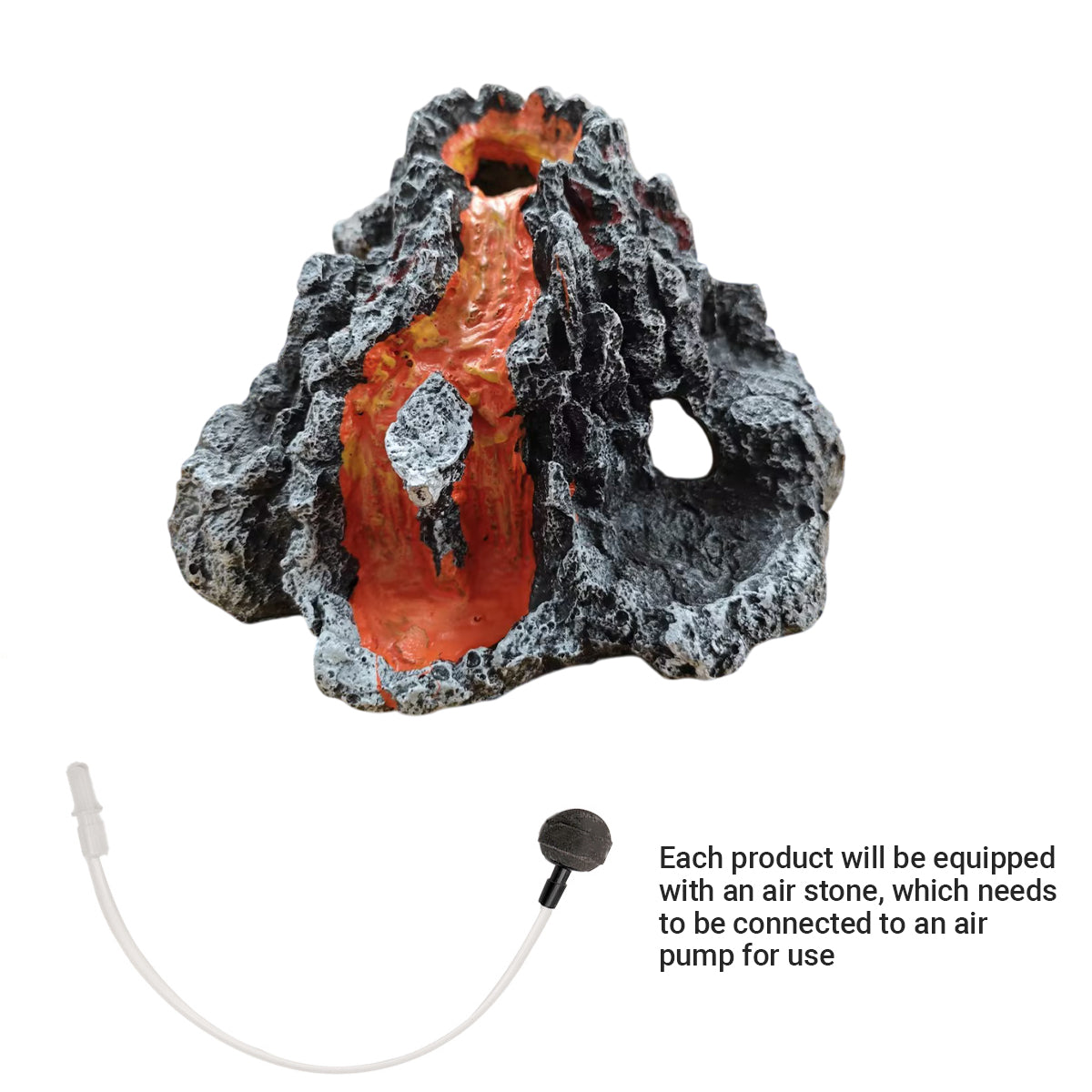 Resin Volcano Aquarium Ornament With Bubble Stone