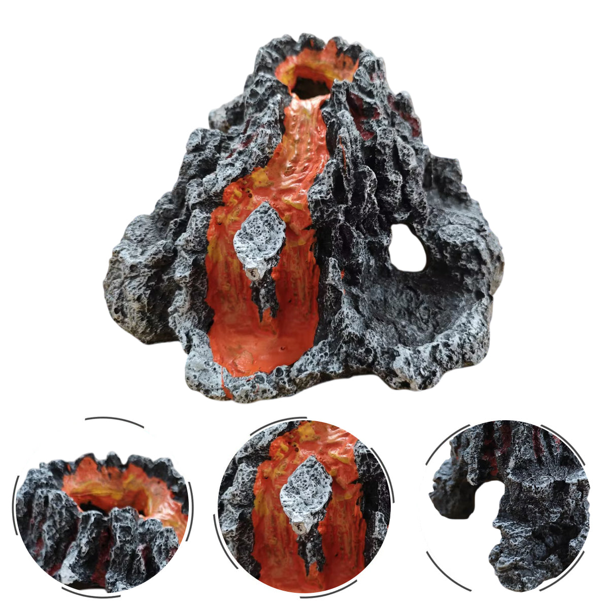 Resin Volcano Aquarium Ornament With Bubble Stone