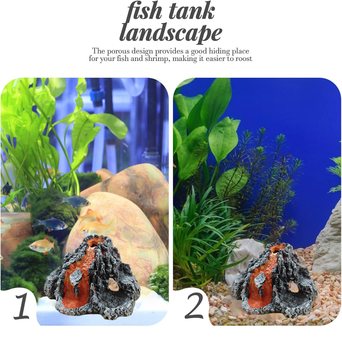 Resin Volcano Aquarium Ornament With Bubble Stone