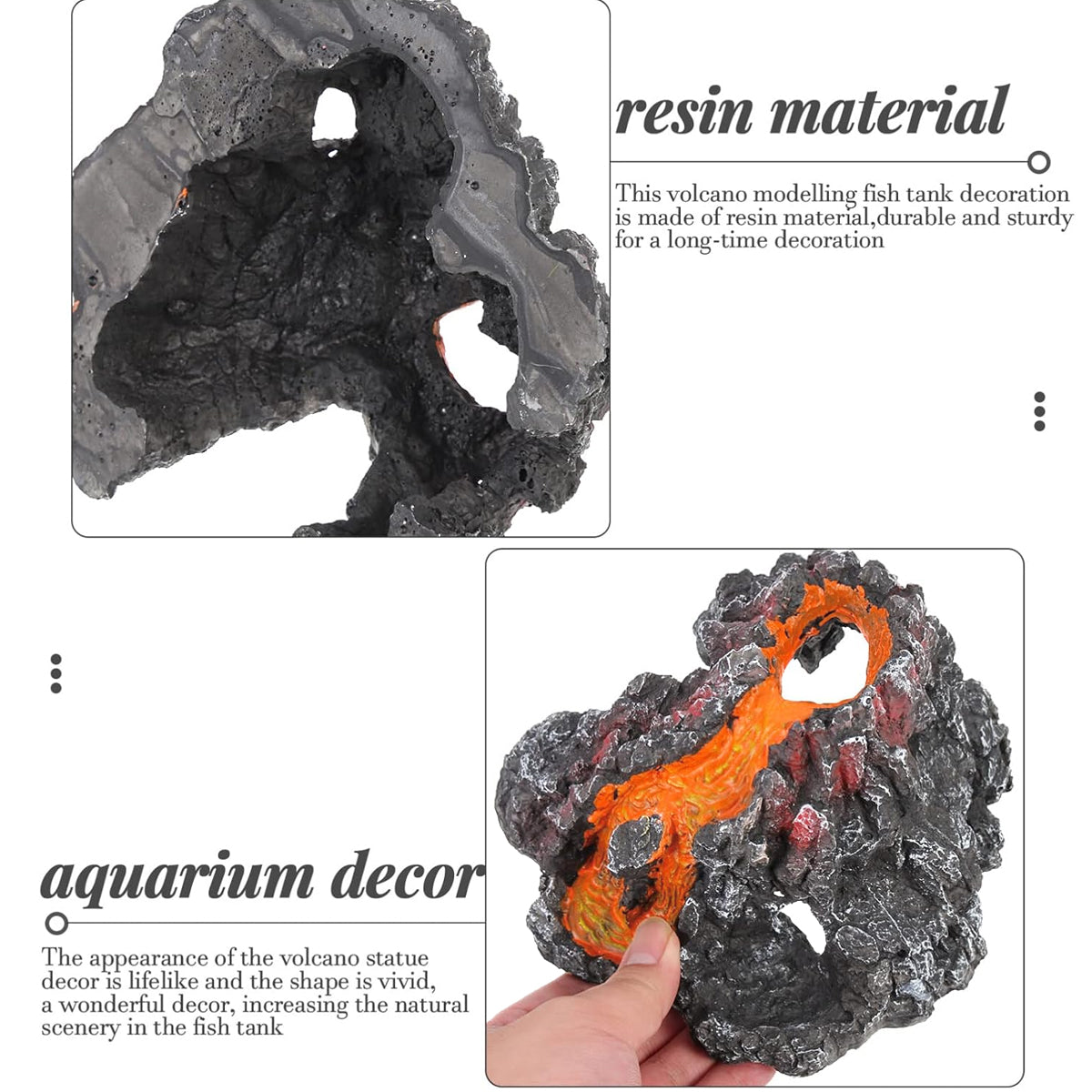 Resin Volcano Aquarium Ornament With Bubble Stone