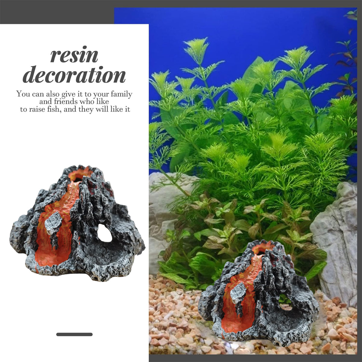 Resin Volcano Aquarium Ornament With Bubble Stone