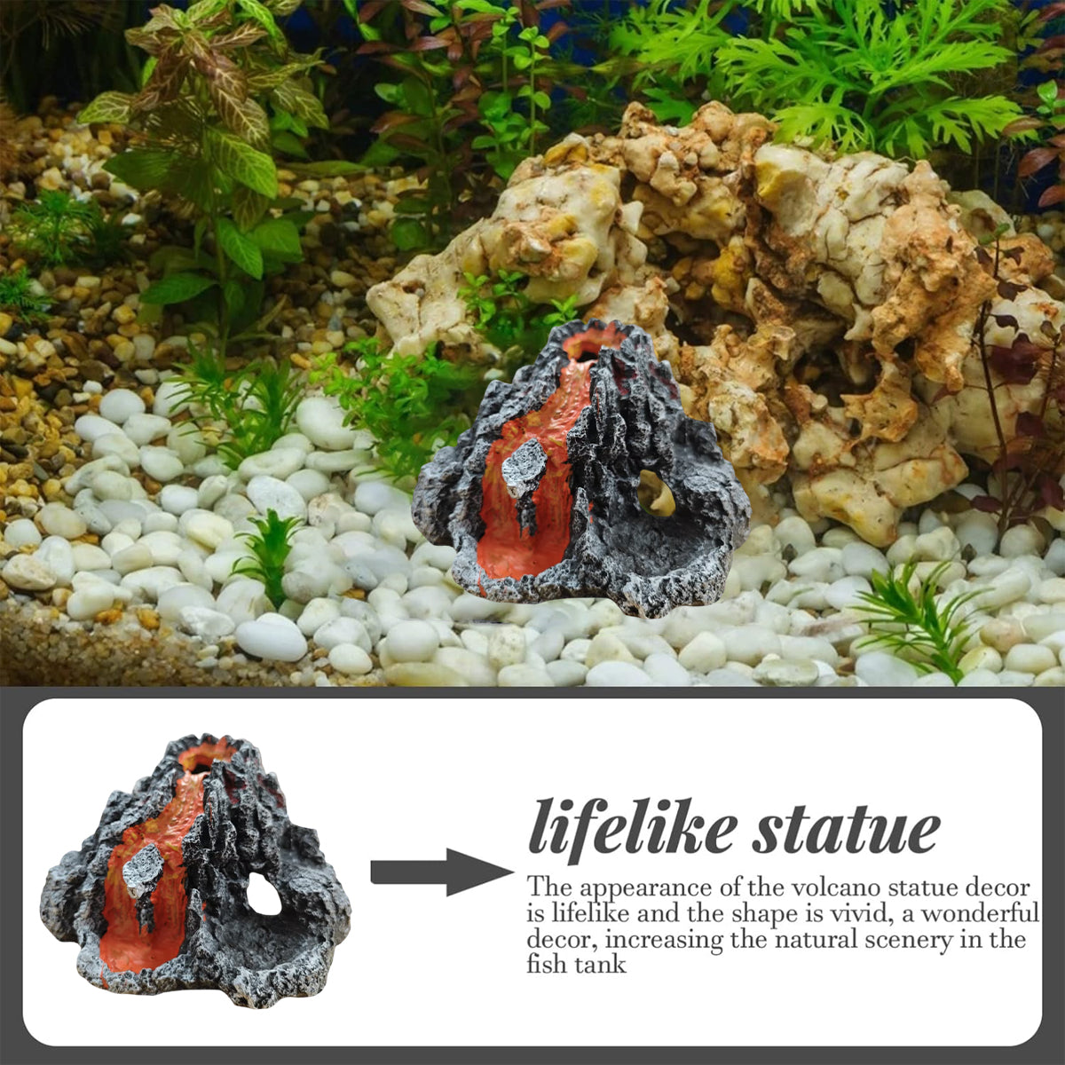 Resin Volcano Aquarium Ornament With Bubble Stone