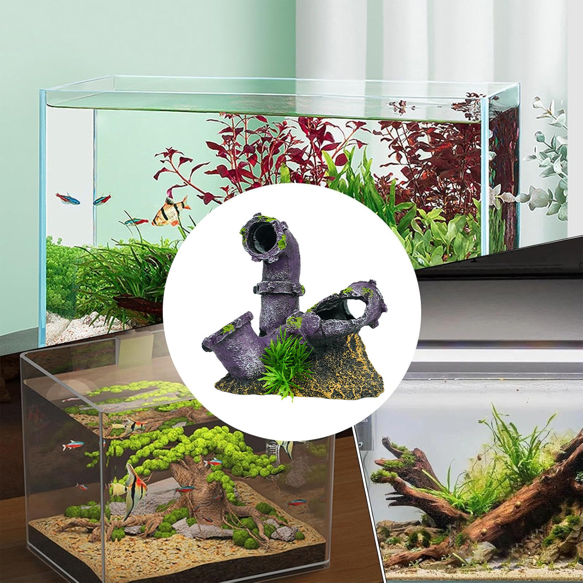 Wastewater Pipe Shaped Aquarium Decoration Resin for Fish Tank Aquascape Decor