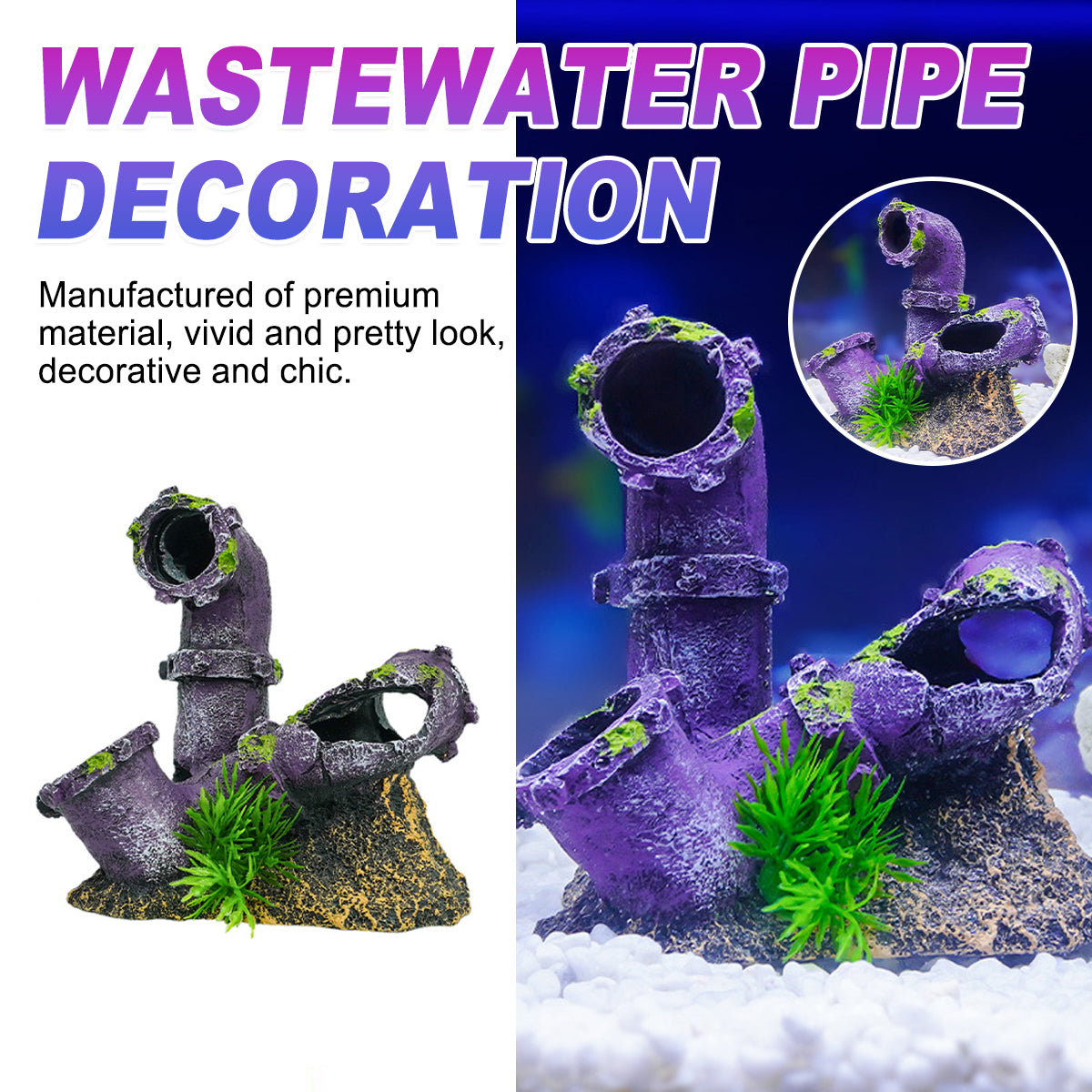 Wastewater Pipe Shaped Aquarium Decoration Resin for Fish Tank Aquascape Decor