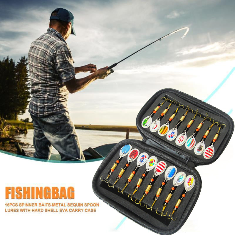 Fishing Lure Spinner Spoon Set 10/16PCS with Tackle Bag