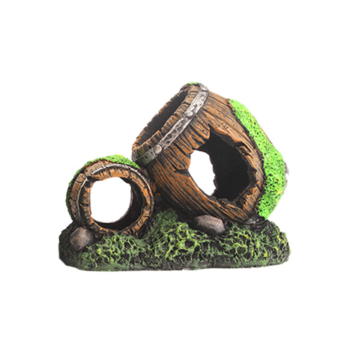 Aquarium Wine Barrel Decoration Resin Fish Tank Ornament With Moss