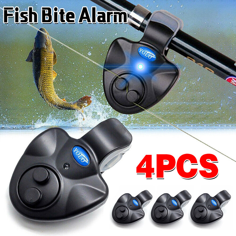 4PCS Electronic Fish Bite Sound Alarm LED Light Alert Bell Clip-On Fishing Rod