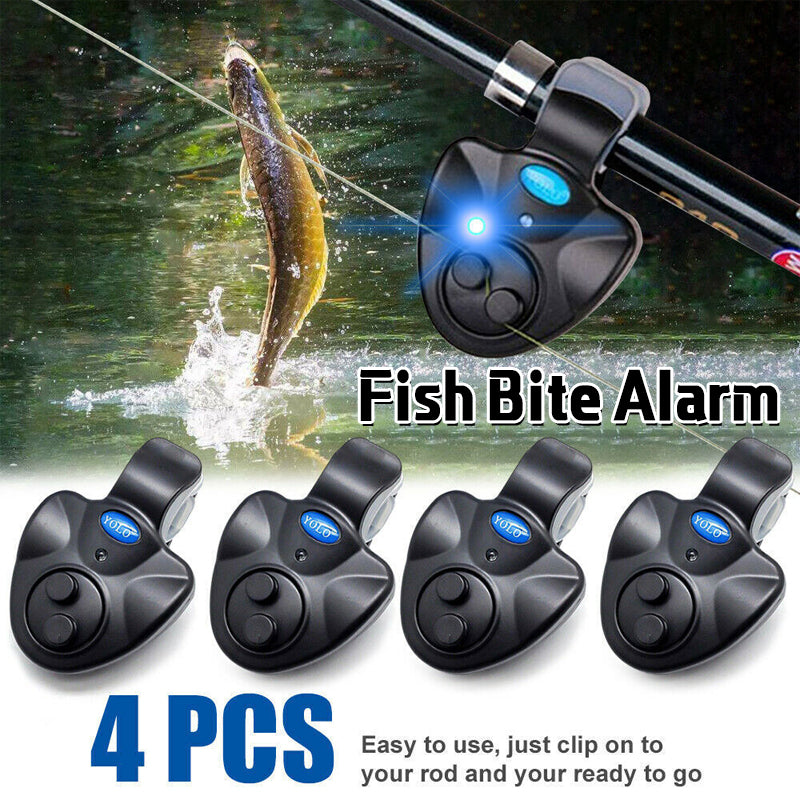 4PCS Electronic Fish Bite Sound Alarm LED Light Alert Bell Clip-On Fishing Rod