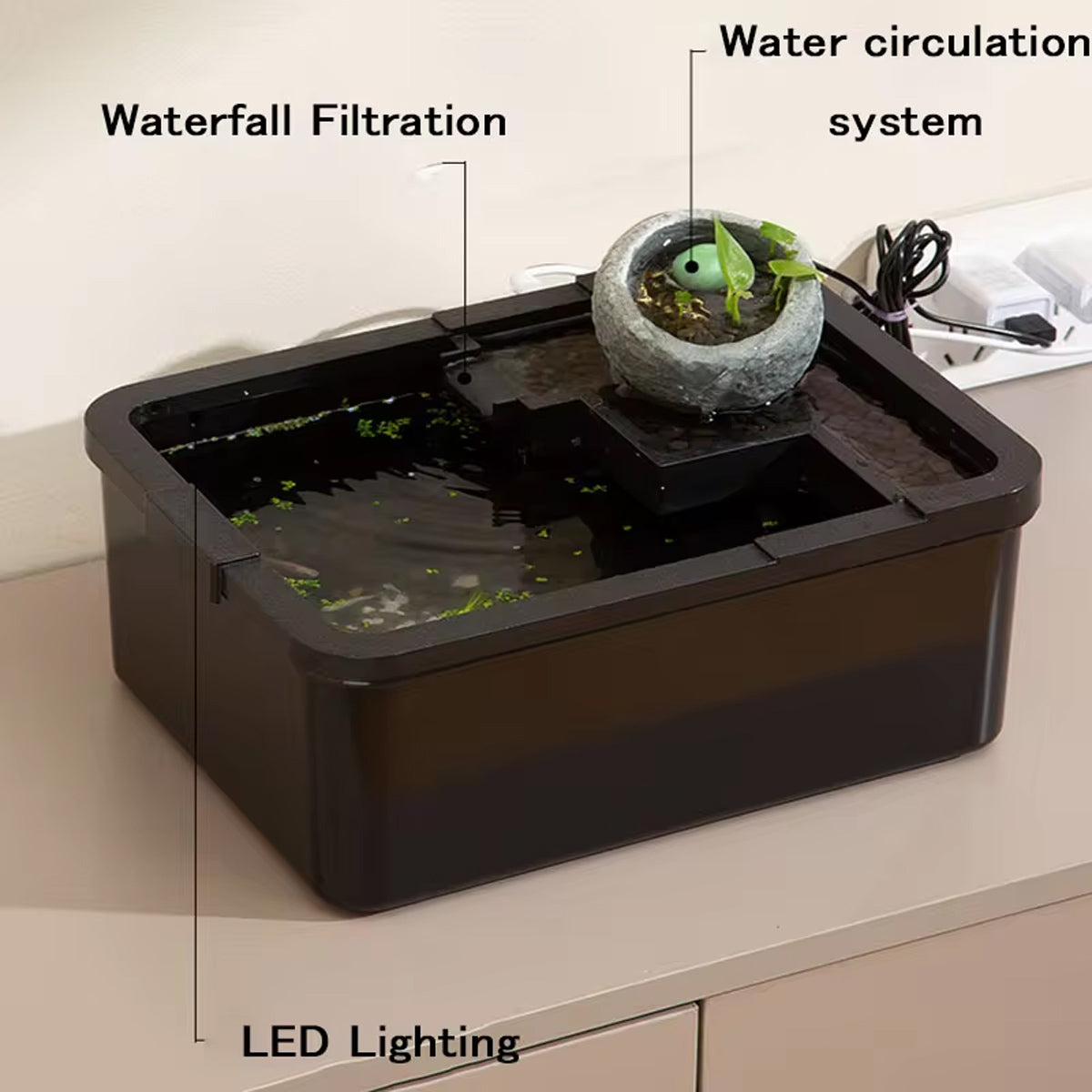 Modern Desktop Fish Tank with Water Circulation and LED Light