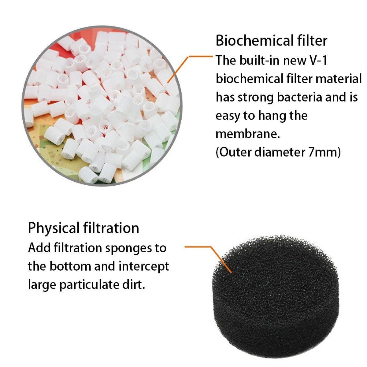 Fish Tank Fluidized Bed Filter Oxygen Supply Bio Sponge Filters with Suction Cup